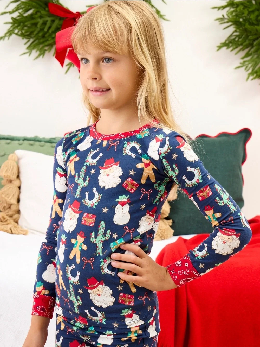 Ruggedbutts Softsnooze Santa Giddy Up Holiday Cowboy Print Pajama Set 7 8